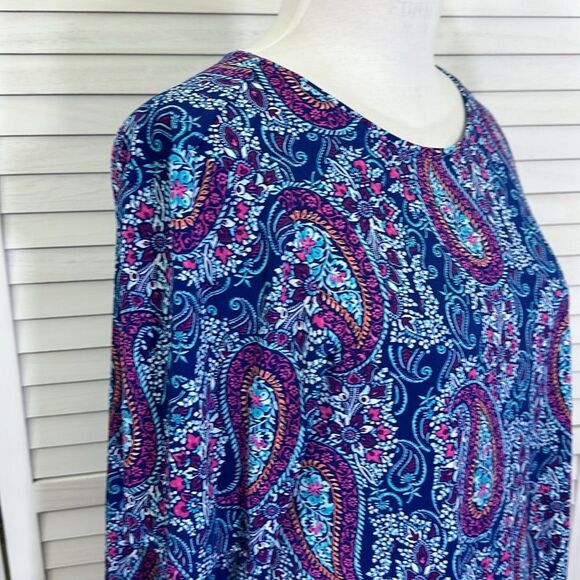 Chico’s Paisley Short Sleeve Top Size 2 (12)  Stretchy NWOT - Picture 4 of 12
